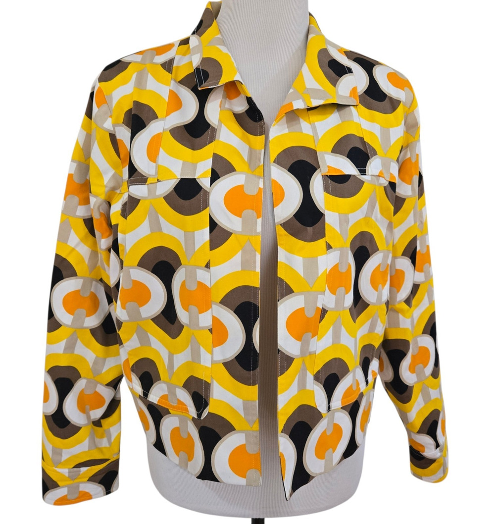 Patrick Christopher Jacket Blazer Size Large Yellow Black Art to Wear Y2K Mod